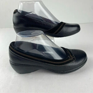 Clarks Bendables Womens 6 Black Leather Cora Eliza Wedge Slip On